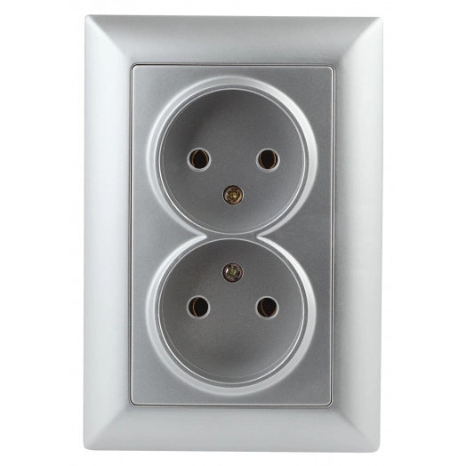 Розетка 2х2P, 16А-250В, СУ, Solo, алюминий, 4-204-03
