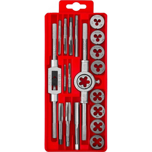 Набор метчиков и плашек в пластиковом боксе, сталь 9ХС 20 предметов