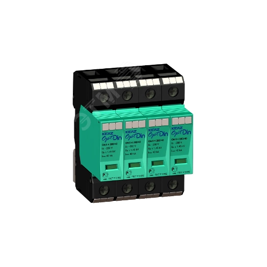 Ограничитель импульсных перенапряжений (УЗИП) 4П 40кА (класс II + III) OptiDin OM-II-4-280/40/S