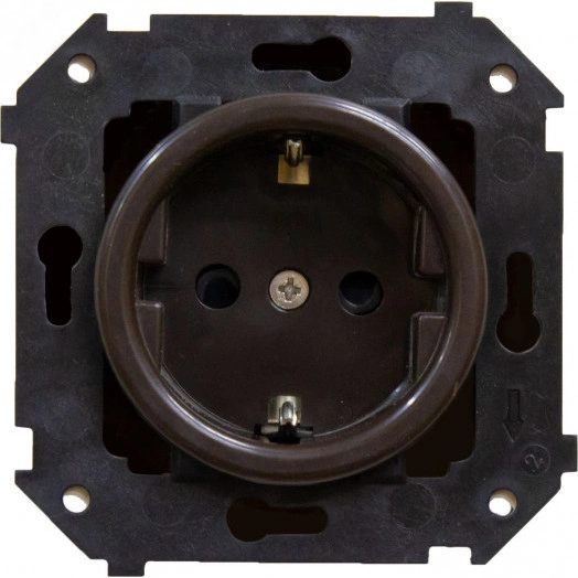 Розетка Шедель с заземлением (скрытый монтаж), Коричневый