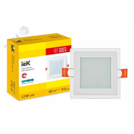 LIGHTING Светильник светодиодный ДВО 1624 со стеклом квадрат 12Вт 4000К IP20 IEK