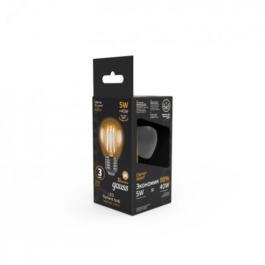Лампа светодиодная филаментная LED 5 Вт 420 лм 2700К AC185-265В E27 шар P45 теплая  Black Filament Gauss