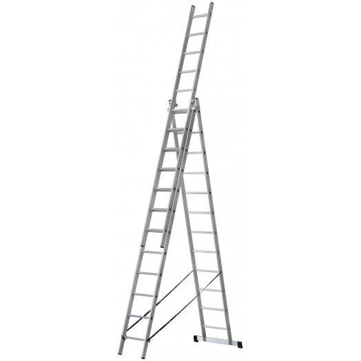 Лестница трехсекционная алюминиевая усиленная, 3 х 12 ступеней, H=343/594/841 см, вес 17.83 кг