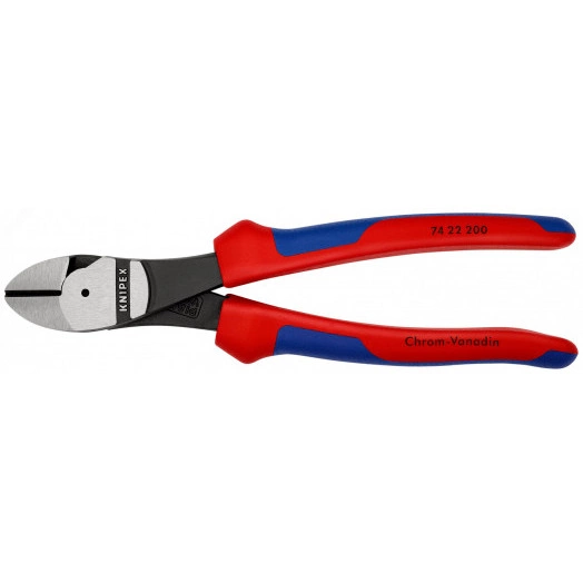 Бокорезы (кусачки боковые) голова под углом 25° рез: проволока средней твёрдости 42 мм твёрдая проволока 3 мм рояльная струна (HRC 59) 25 мм L-200 мм чёрные 2-компонентные рукоятки