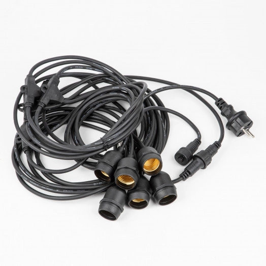 Гирлянда для освещения теплиц 5м + 3м сетевой шнур. 6 подвесов 1м с патроном E27 шаг 100см. UDL-K230 6/E27/5M IP54 BLACK BELT-LIGHT GREENHOUSE Чёрная. TM Uniel