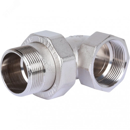 Соединение разъемное угловое 'американка' ВН, уплотнение под гайкой o-ring кольцо, никелированное 1'1/4