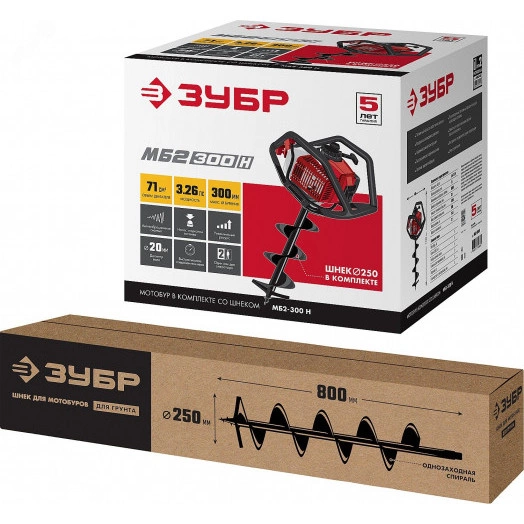 Мотобур (бензобур) со шнеком, d=60-300 мм, 71 см3