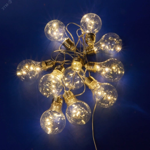 Гирлянда светодиодная Лампочки ретро-1 на батарейках 3AA (не в/к)  18м 50 светодиодов Теплый белый свет Провод прозрачный ULD-S1800-050/STB/3AA WARM WHITE IP20 RETRO BULBS-1  TM Uniel