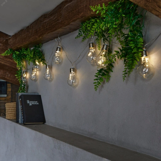 Гирлянда светодиодная Лампочки ретро-1 на батарейках 3AA (не в/к)  18м 50 светодиодов Теплый белый свет Провод прозрачный ULD-S1800-050/STB/3AA WARM WHITE IP20 RETRO BULBS-1  TM Uniel