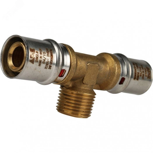 Тройник-переходник с наружной резьбой 20х1/2'х20 для металлопластиковых труб прессовой