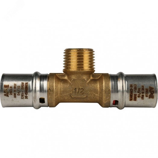 Тройник-переходник с наружной резьбой 20х1/2'х20 для металлопластиковых труб прессовой