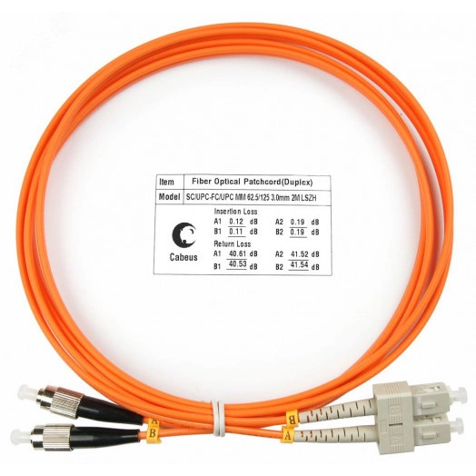 Шнур оптический duplex 1,5м SC-FC 62,5/125 мм LSZH