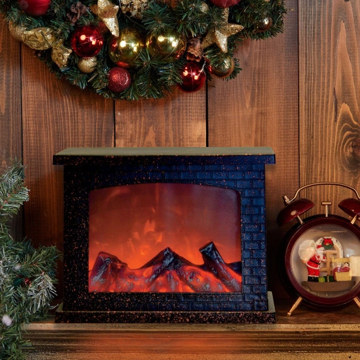 Фонарь светодиодный Камин на батарейках 3АА (не в/к) ULD-L2821-005/DNB/RED BROWN FIREPLACE 28х21см 5 светодиодов Эффект пламени Корпус коричневый