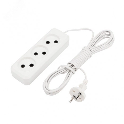 Удлинитель 3 гнезда, 5 м, 2х0.75 мм, б/з, белый