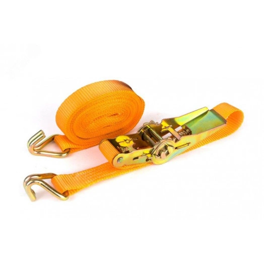 Ремень шириной 25мм, с храповиком и крюками, состоящий из 2-х частей, длиной 4,5м и 0,5м для закрепления груза при перемещении до 1т методом в обхват и до 0,5т методом внатяг.