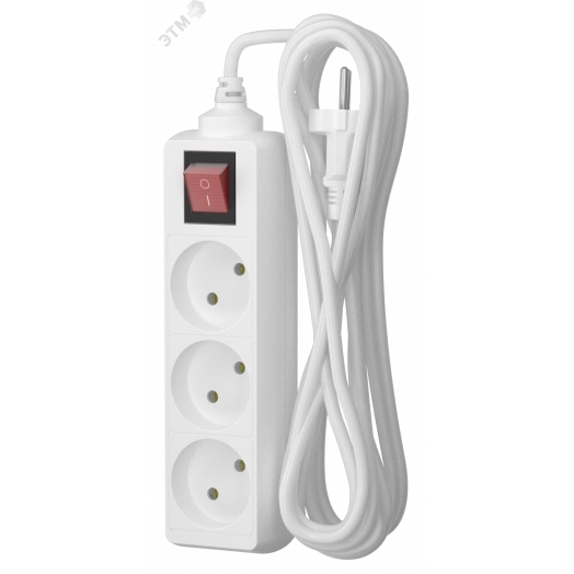 Удлинитель сетевой  10-53S, 5м, 3 розетки, 10А, с выкл., Белый