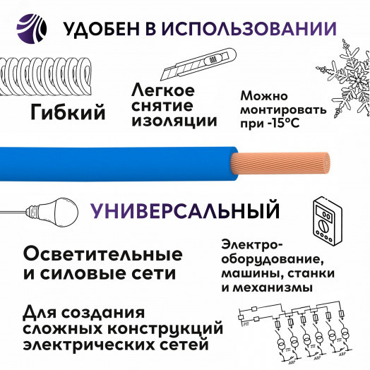 Провод ПуГВ нг (А) LS 1х0,75 голубой 450/750В Семейный Бренд