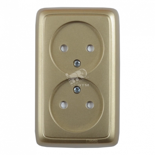 Розетка двойная наружная со шторками с изоляционной пластиной золото