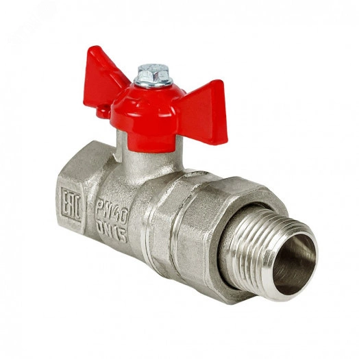 Кран шаровой N/Р59 для ГАЗА 1/2 ВР/НР ручка-бабочка, латунный НИКЕЛИР-Й 11Б27фтМ (96/24)