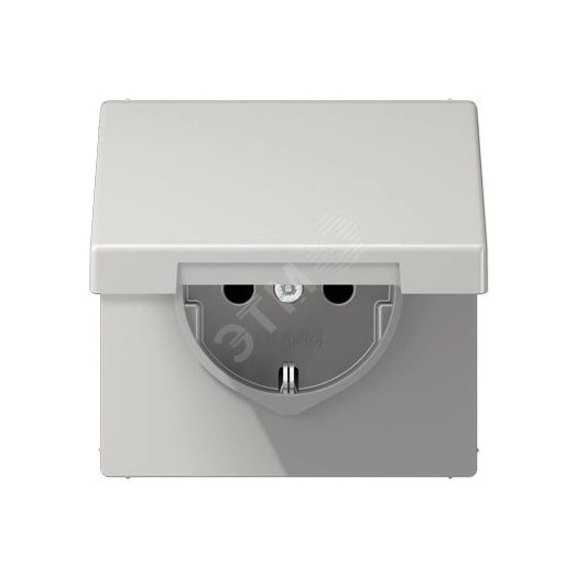 Штепсельная розетка SCHUKO одинарная, с заземлением, с шторками, с откидной крышкой, 16A, 250В  (механизм + накладка, без рамки). Серия LS990  Материал- дуропласт  Цвет- светло-серый