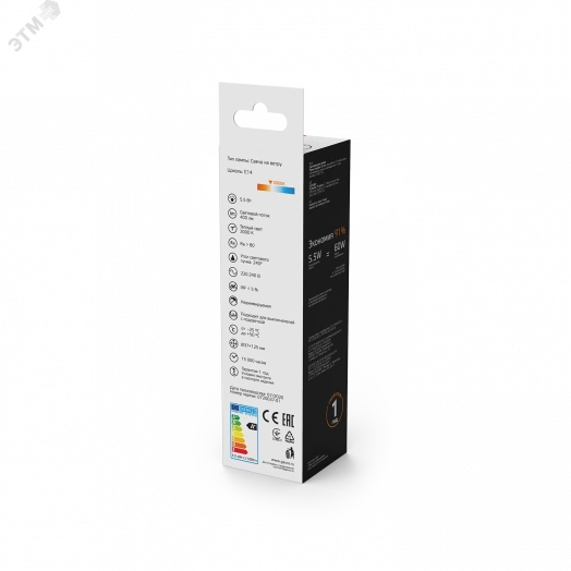 Лампа светодиодная LED 5.5 Вт 400 лм 3000К AC180-240В E14 свеча теплая  Basic Gauss