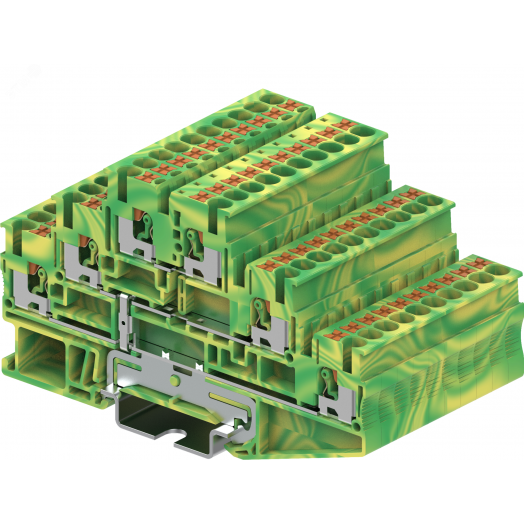 Клемма TP земля, 3-уровневая с уравниванием потенциалов, Push-in, сечение 2,5 мм. кв., желто-зеленая