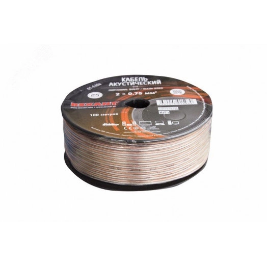Кабель акустический 2х0.75 кв.мм, прозрачный SILICON, 100 м, REXANT