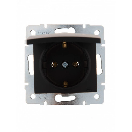 KARINA Розетка с/з с крышкой ПБТ чёрный бархат (10шт/120шт)