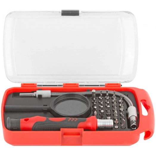 Отвертка с битами для точных работ, 36 CrV бит, в пластиковом боксе