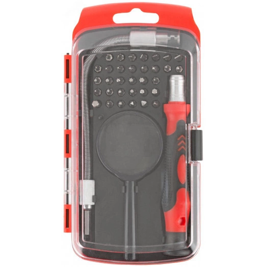 Отвертка с битами для точных работ, 36 CrV бит, в пластиковом боксе