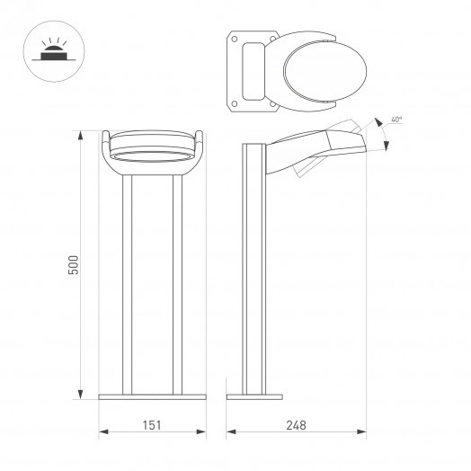 Светильник LGD-EYE-BOLL-H500-6W Warm3000 (GR, 117 deg, 230V) (ARL, IP54 Металл, 3 года)