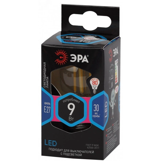 Лампа светодиодная F-LED P45-9w-840-E27 (филамент, шар, 9Вт, нейтр, E27) (10/100/4000)