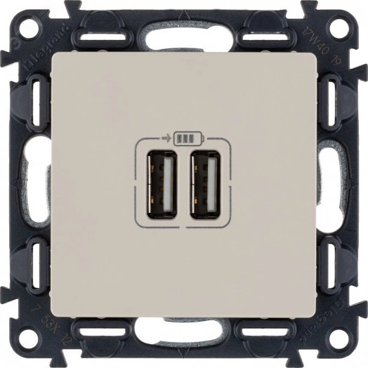 Valena LIFE Зарядное устройство с двумя USB-разьемами 240В/5В 1500мА С лицевой панелью Слоновая кость