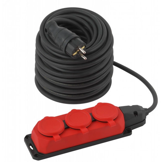 Удлинитель силовой UK-3e-3x1,5-40m-IP44(KG) с заземлением 3 розетки каучук 40м КГ 3х1,5мм2 IP44