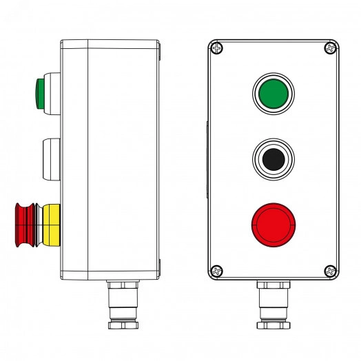 Взрывозащищенный пост управления из полиэстера CPE-P-04-(1xLG(250)-1xP1B(11)-1xP6E(11))-1xKH2MHK(C)1Ex d e IIC Т5 Gb / Ex tb IIIC T95°C Db IP66/КЗ