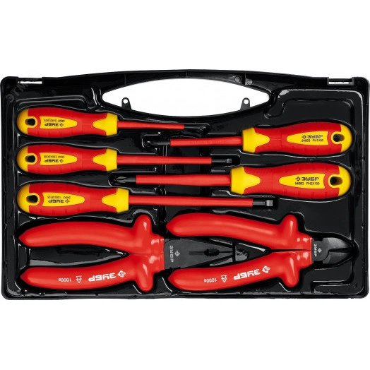 Набор: Губцевый инструмент, диэлектрический, высоковольтный до ~1000В, маслобензостойкая рукоятка, 7предм, Профессионал 2214-H7