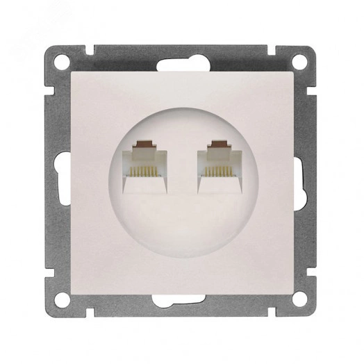 Розетка компьютерная двухместная серия Афина с/у, 1А, RJ45, жемчуг (еврослот)
