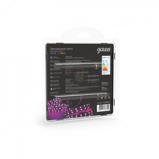 Лента светодиодная LED 5050/30-SMD 7,2 Вт/м 330 Лм/м RGB IP20 12 В DC 10 мм (блистер 5 м) Black Gauss
