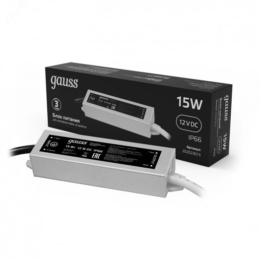 Блок питания (драйвер) для светодиодной ленты 15 Вт 12 В герметичный IP67 Black Gauss