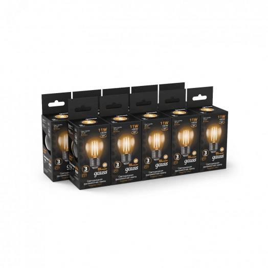 Лампа светодиодная филаментная LED 11 Вт 810 лм 2700К AC150-265В E27 шар P45 теплая  Black Filament Gauss