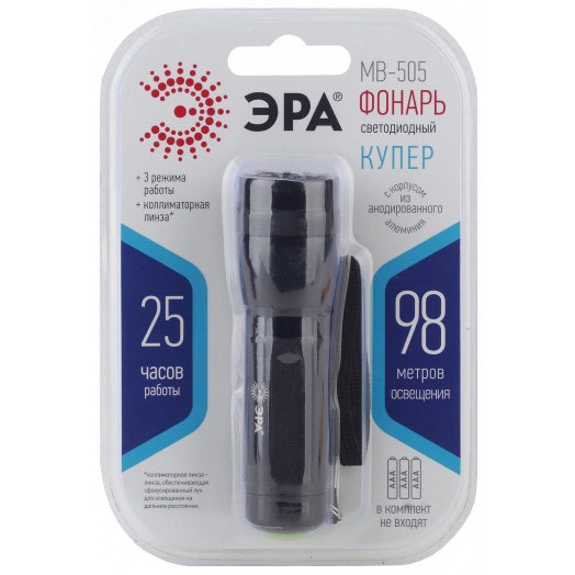 Фонарик карманный на батарейках 3хААА, ударопрочный металлический корпус, коллиматор, 3 режима MB-505