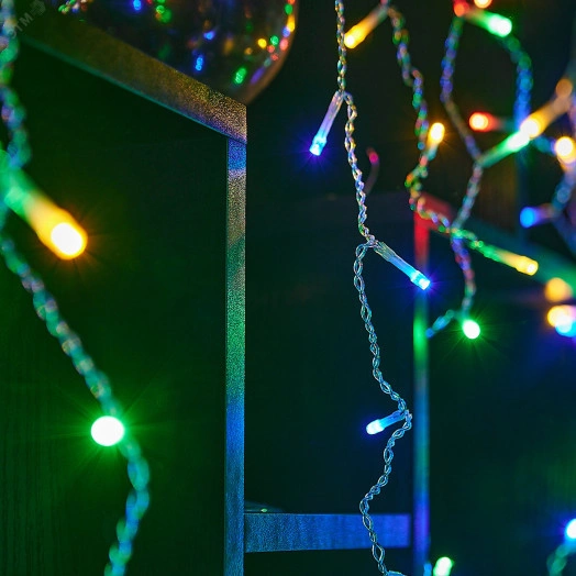 Бахрома светодиодная со статическим свечением 6м Соединяемая 200 светодиодов Разноцветный свет Провод прозрачный ULD-B6007-200/STK MULTI IP44  ТМ Uniel