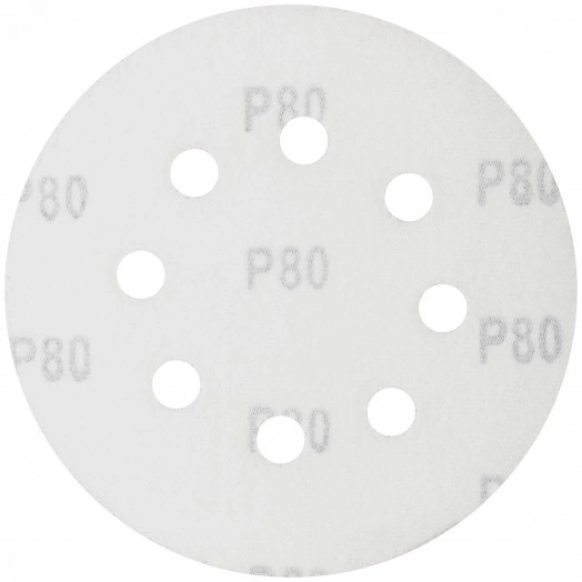 Круги шлифовальные с отверстиями (липучка), алюминий-оксидные, 125 мм, 5 шт Р 80