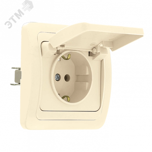 Лондон Розетка с заземлением и крышкой 16А бежевая
