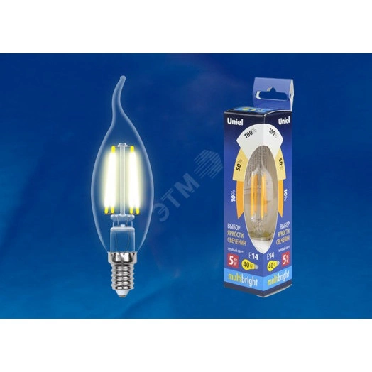 Лампа светодиодная с трехступенчатым диммером 100-50-10 LED 5вт 175-250В свечана ветру 420Лм Е14 3000К Multibrigh филамент