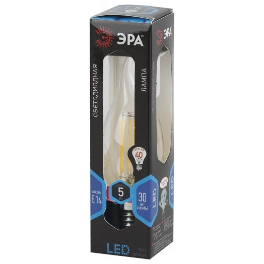 Лампа светодиодная филаментная F-LED BXS-5W-840-E14 (филамент, свеча на ветру, 5Вт, нейтр, E14 (25/50/3000)