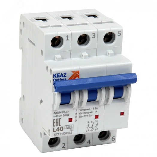 Выключатель автоматический OptiDin BM63-3K8-ОМ4-РЕГ