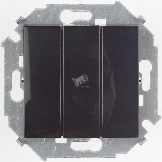 Выключатель трехклавишный, 10А, 250В, винтовой зажим, черный глянец