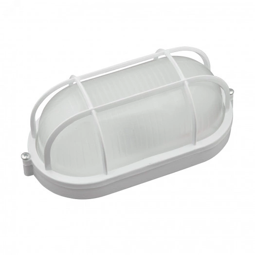 Светильник светодиодный влагозащищенный. Овал с решеткой. Дневной белый свет (6000K). 600Лм. 210Х105х85 мм. Корпус белый. ТМ .