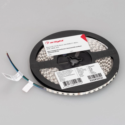 Лента LED RT-G120-8mm 24V RGB (11 W/m, IP20, 3838, 5m) (ARL, Открытый)